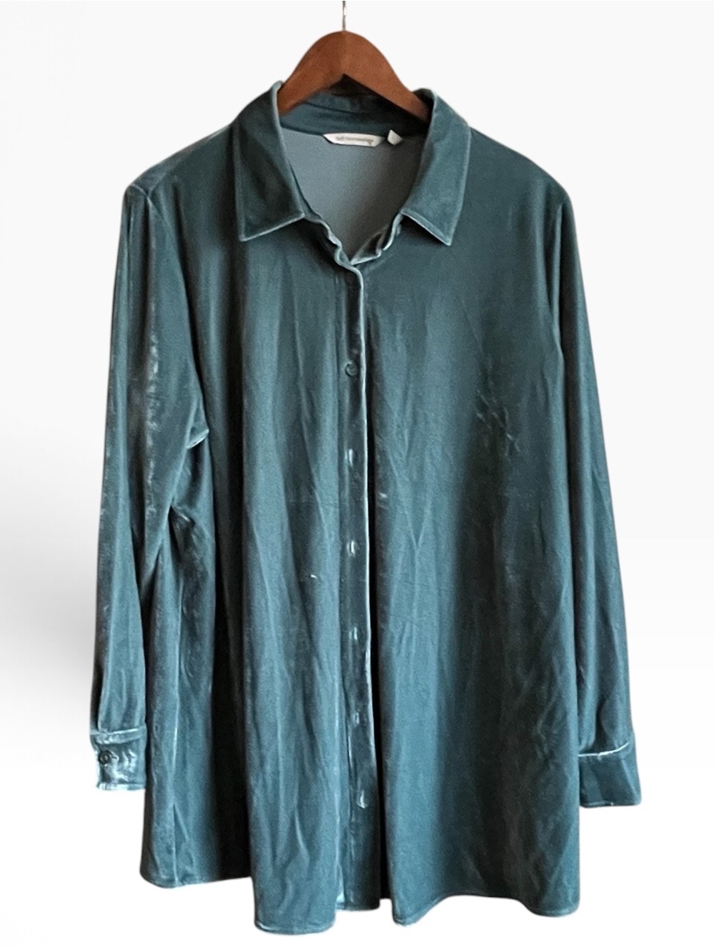 Soft Surroundings Teal Velvet Boyfriend Button-Down Shirt Tunic